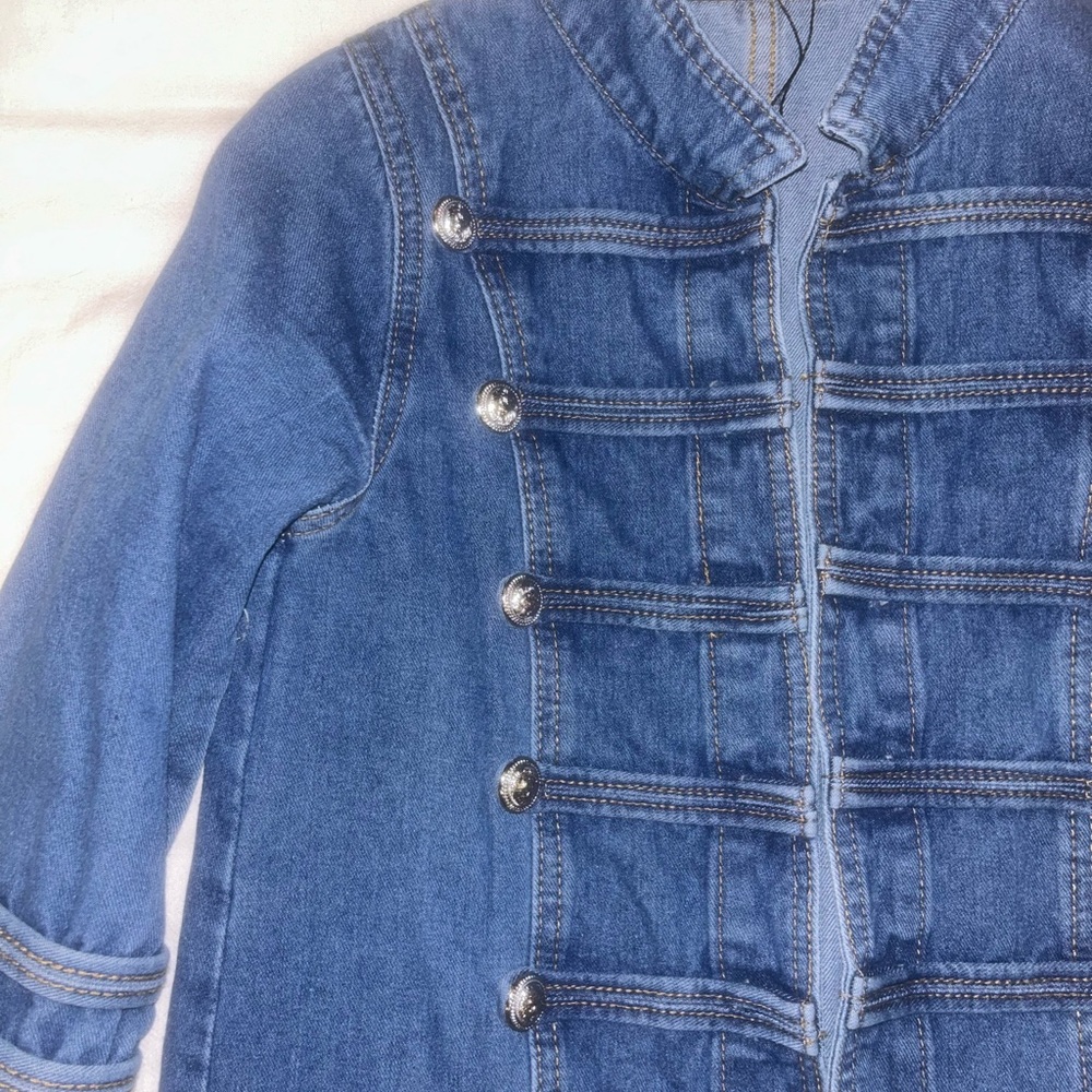 Military Style Denim Jacket with Silver Buttons - Picture 5 of 6